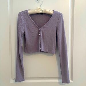 Lavender Ribbed V-Neck Blouse